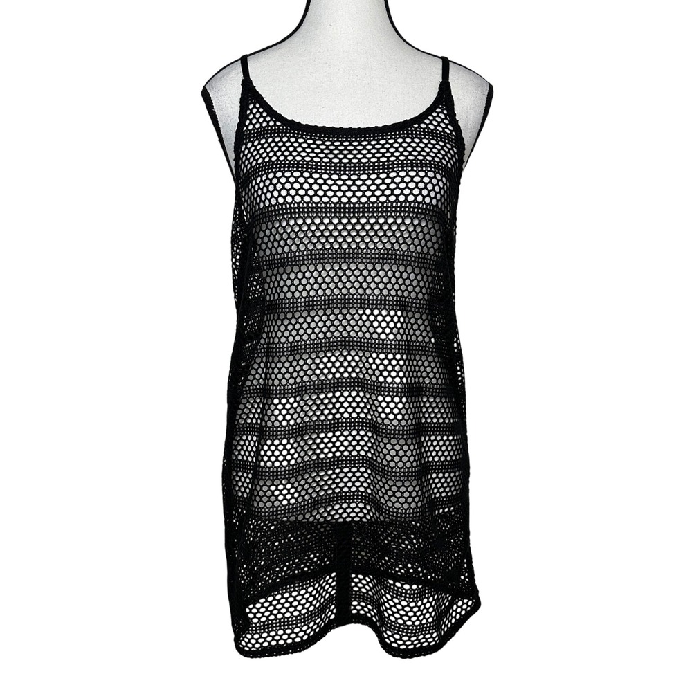Wild Fable Black Crochet Mesh Tunic‎ Dress M Whimsigoth Boho Mermaidcore Net